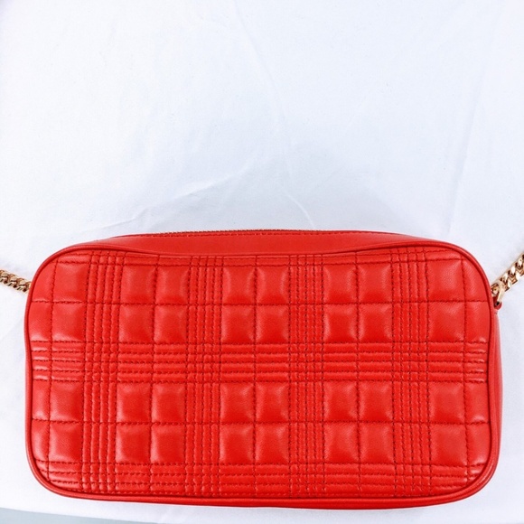Burberry Lola Bag Bright Red Leather Quilted Check Gold Chain Strap Small - Picture 6 of 16